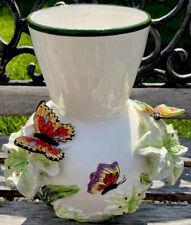 Vintage Rare KMC 3D Hand Paint Butterfly & Lilies Ceramic 12” Vase 1970’s HEAVY picture