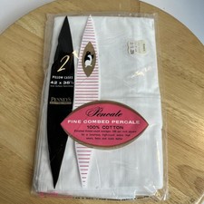 Vintage Penney's Fine Combed Percale Pillowcases White Cotton 2pc Set New picture
