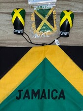 3pcs,Jamaica Mini Flag, JAMAICAN BANDANA & Mini Boxing gloves Rear view mirror picture
