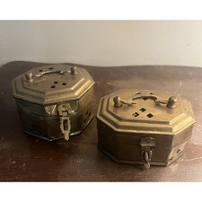 Pair Vintage Solid Brass Cricket Trinket Boxes (India) picture