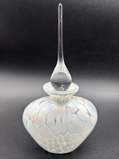 Vintage Iridescent Perfume Bottle Art Glass White Ground Glass Stopper picture