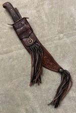 BOWIE - VINTAGE PANAMA CUSTOM 9.5”BLADE - LARGE INTRICATE LEATHER SHEATH picture