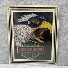Vtg 1970s-80's Carnival Prize Glass Mirror Picture Harley Davidson Eagle 12x10 picture