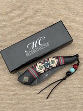 Western Style Pocket Knife Spring Assist Feather Navajo Black Lanyard picture