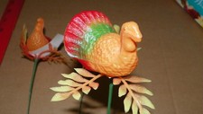 Lot of 3 Vintage Thanksgiving TURKEY Blow Mold Floral Picks Cake Topper picture