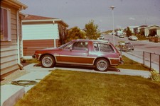 c1970's 35mm Slide, AMC Pacer, Suburban Street, Residential Neighborhood brown picture