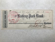 Estate of Frank Coxe, The Battery Park Bank, Asheville NC 1906 Check SBJ104 picture