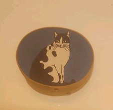 Vintage 80s Oval Shaker Trinket Jewelry Box Cat Screenprint 4.5