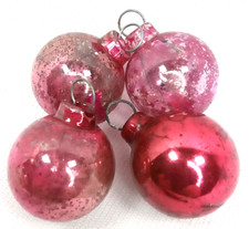 Antique 1940s Pink Glass Feather Tree Christmas Ornament Set Of 4 picture