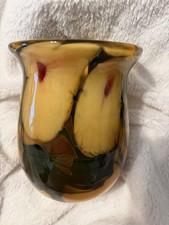 Charles Lotton 1974 Art Glass Wide Mouth Floral Vase Signed 7