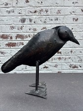 Vintage Folk Art Raven Crow Black Bird Metal Bird LARGE Bird Metal Art 9” Tall picture
