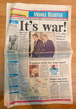 1991 Mobile Register It’s War Newspaper Desert Storm Gulf War Iraq Jan 17 1991 picture