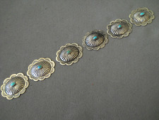 Small Native American Navajo Turquoise Sterl Silver Conchos for Hatband or Belt picture