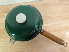 Vintage Le Creuset France #20 Enameled Cast Iron Saucepan-  Green Wood Handle  picture