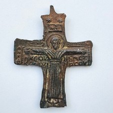 Ancient Byzantine Bronze Encolpion Pectoral Cross Crucifixion Reliquary Medieval picture