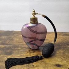 Vintage Iridescent Pink Art Glass Heart Perfume Bottle Atomizer Spray Squeeze picture