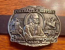 Vintage George Armstrong Custer Buckle w/ English Bridle Or Buffalo Leather picture