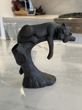Vintage Panther Cat On Tree Branch LEVENGER Cast Bronze Pen Holder picture