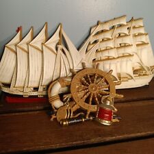 Vintage Burwood Products 3 Piece Nautical Themed Plastic Wall Decor, Ships, 1995 picture