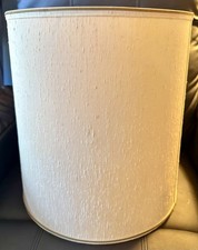 Vtg MCM Stiffel Drum Lamp Shade Cream Nubby Slub Linen Gold Trim 16”x14” Texture picture