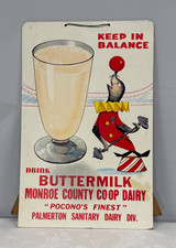 Vintage Cardboard Advertising Sign Monroe County Co-Op Dairy 