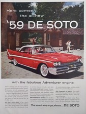 1959 vintage DeSoto automobile print ad, red vehicle beautiful colors picture