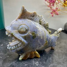 320G Natural Ocean Carved piranha Figurine Crystal Healing Stone picture
