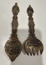 Vintage Very Rare 1950's Turkish Handmade Rumi Brass Fork & Spoon Wall Art Decor picture