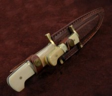 Real Bone Handle Bowie 2 Knife Set New Full Tang Fixed Blade and Leather Sheath picture