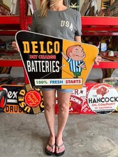 Vintage Style Metal Sign Delco Batteries NOT Porcelain 24x18 Made USA picture
