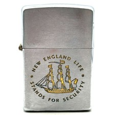 1957 Zippo New England Life Insurance Sailing Ship Chrome Windproof Lighter USA picture