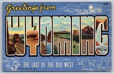 Wyoming Large Letter Last of the Old West Postcard picture
