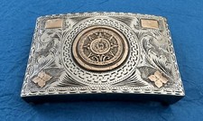 VTG JCL Mexico Eagle Hallmark Sterling Silver Mayan Aztec Calendar Belt Buckle picture