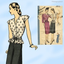 V4me2 Outlet 1940s Hollywood 1639  Sweetheart Peplum Dress Pattern WWII Bust 36 picture