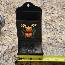 Vintage Metal Wall Mount Match Stick Holder Tin  Matchbox Farm Handpainted picture