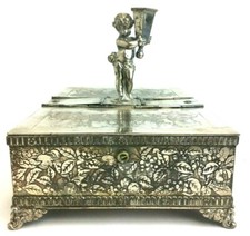 Antique Meriden B Co CT Decorative Vanity Candlestick Box Etched White Metal USA picture