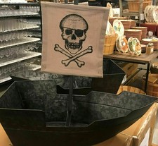 Pottery Barn Pirate Ship Galvanized Party Ice Bucket Halloween picture