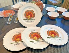 Pottery Barn snoopy peanuts Plate holiday Thanksgiving party Disney kid SET 4 ` picture