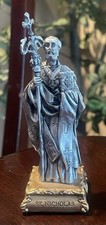 Pewter Saint St. Nicholas Figurine Statue on Gold Tone Base, 4 1/2