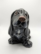 Vintage 1987 Black Basset Hound Ceramic Statue - Signed Carolyn - 8