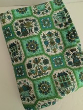 Vintage 60s 70s Amish Kitchen Kitschy Novelty Fabric Green Blue 36