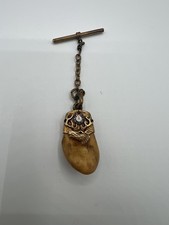 Vintage BPOE Elks Lodge 14k Gold Elk Tooth Pendant Keychain Gemstone Eyes Ruby? picture