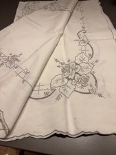 Vintage Madeira Hand Embroidery Richelieu Cutwork Tablecloth 12 Napkins 68 x 88 picture