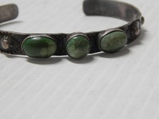 ANTIQUE c1900-20s NAVAJO INDIAN STERLING SILVER DARK GREEN TURQUOISE BRACELET A+ picture