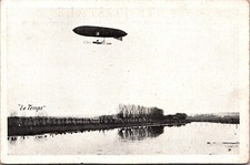 Vintage Photo Postcard Le Temps The Times Dirigible Airship Flying over Water picture
