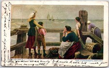 The Fishermens Return, 1904 Maritime Harbor Scene, People Watching Sea, Postcard picture