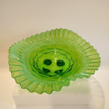 Antique Jefferson or Northwood Green Opalescent Glass Ruffled 8