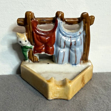 Vintage 1940s Occupied Japan Ceramic Cat & Laundry Clothesline Dish / Ashtray picture