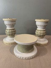 Set Of 3 Devanshire Place Woodsong Designs Hand painted Ceramic Candle Holders picture