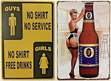 8x12 Tin Sign 2 pc SET Funny free drinks bar man cave beer Fosters sexy blonde  picture
